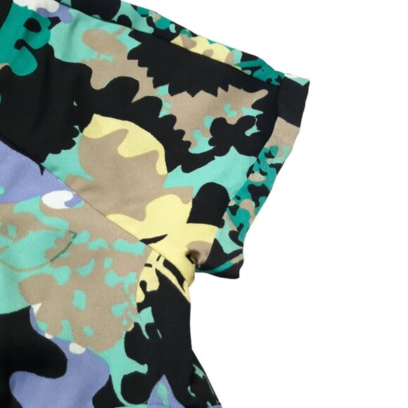 Worthington Top Womens Petite PM Green Floral Short Sleeve Keyhole 36 in Chest - Picture 8 of 13